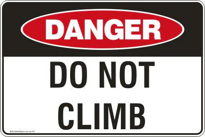 Danger: Do not climb sticker