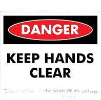 Danger: keep hands away sticker